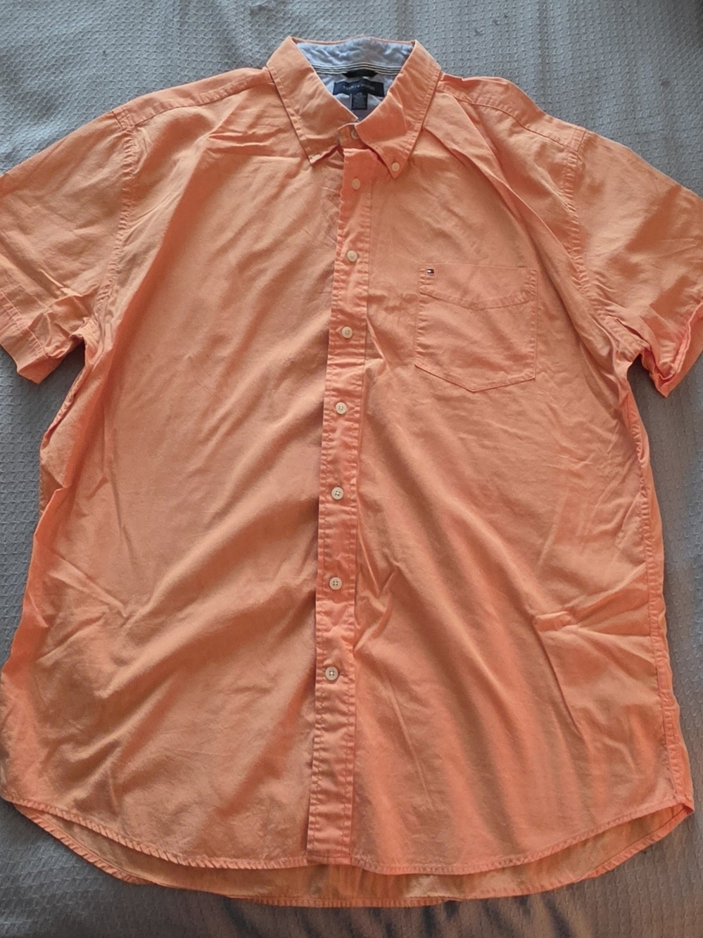 Tommy Hilfiger Men’s Coral-Orange Short Sleeve Button-Down Shirt